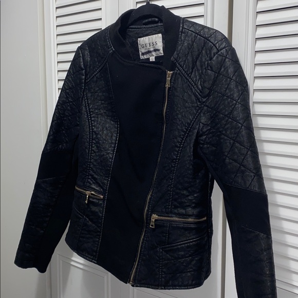 GUESS Early 2000s Faux Black Leather Jacket with Quilted Design - Picture 3 of 8